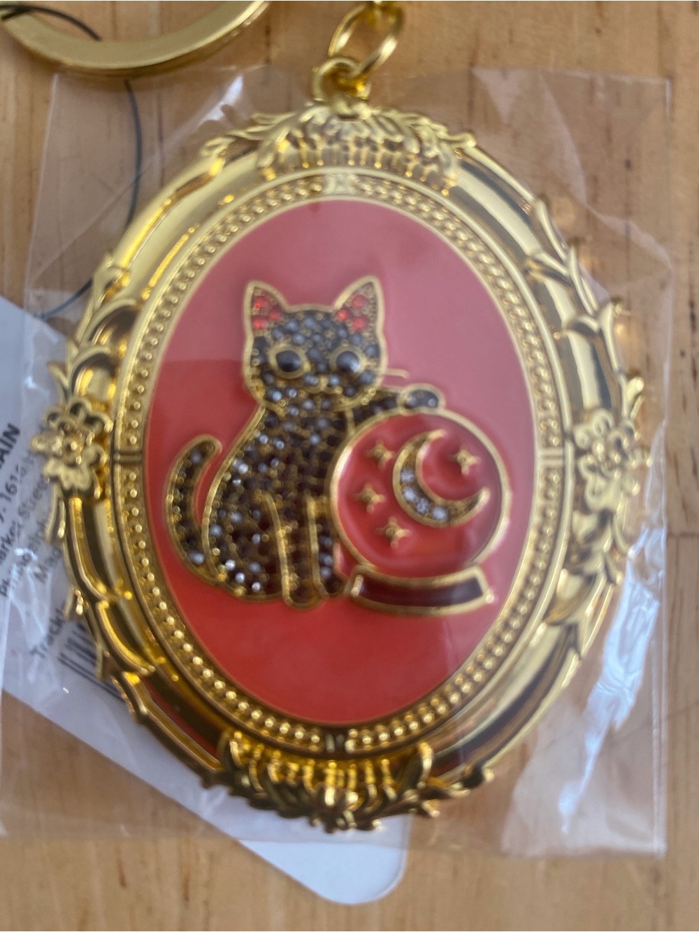 Black Cat blingy bag charm Keychain with gold hardware. NWT